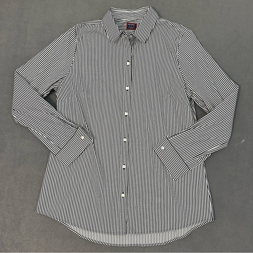 Untuckit Charcoal Grey Striped Button Down Julianna Shirt Womens 10